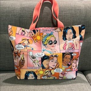 Estée Lauder Colorful Comic Pop Art Polyester Tote Bag 16”x12”x3” Preloved.